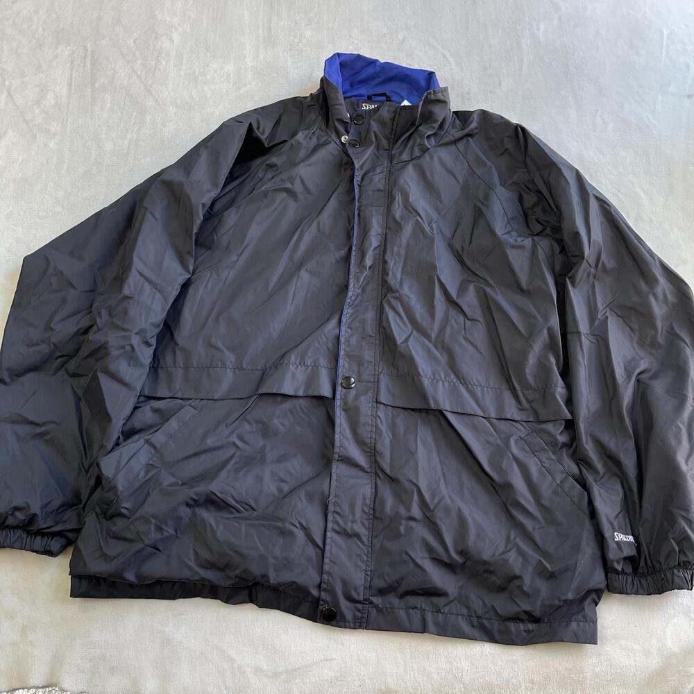 Vintage Spalding Jacket Mens Large Black Windbreaker Full Zip Lined Athletic 90s